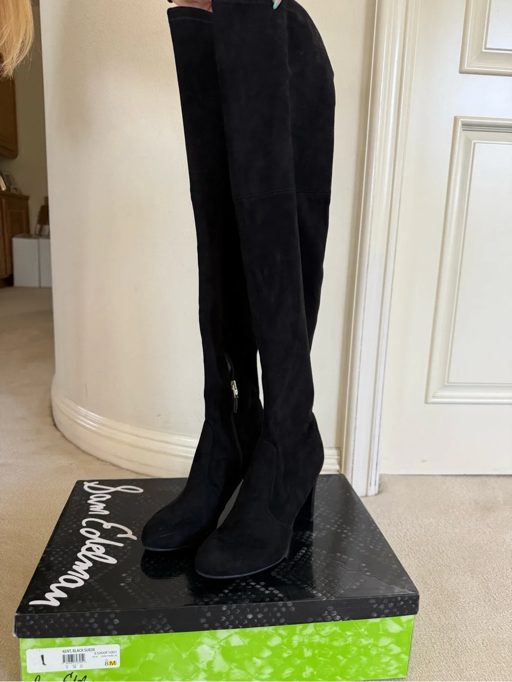 Sam Edelman Black “KENT” Over-the-Knee Suede High Block Heel Boots